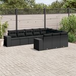 vidaXL Salon de jardin 10 Pièces avec coussins noir résine tressée