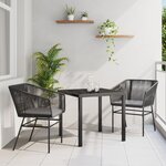 vidaXL Ensemble de salle à manger de jardin 3 pièces avec coussins Noir Rattan Poly