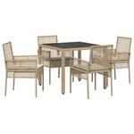 Ensemble de salle à manger de jardin 5 pièces avec coussins en poly rattan beige