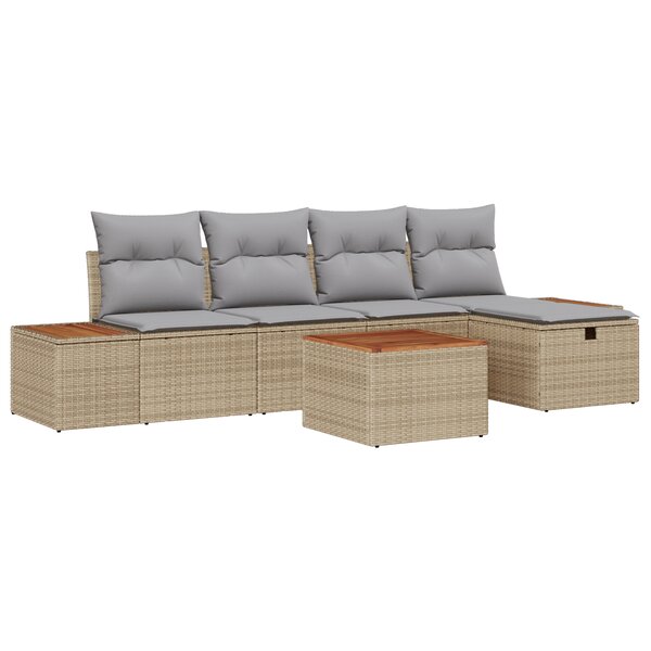 vidaXL Ensemble de 6 Canapés de Jardin avec Coussins Beige Rattan Poly