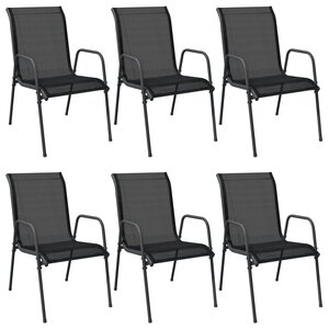 vidaXL Chaises de jardin lot de 6 Acier et textilène Noir