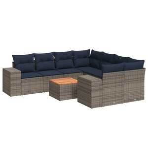 vidaXL Salon de jardin 9 Pièces avec coussins gris résine tressée