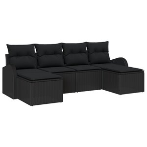 Ensemble de Canapé de Jardin 6 pièces avec Coussins en Poly Rattan Noir