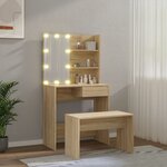 vidaXL Ensemble de coiffeuse avec LED Chêne Sonoma Bois d'ingénierie