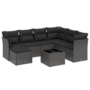 vidaXL Salon de jardin 8 Pièces avec coussins noir résine tressée