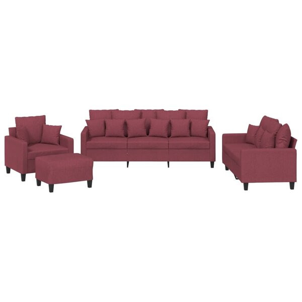 vidaXL Ensemble de canapés 4 Pièces avec coussins rouge bordeaux tissu