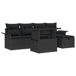 vidaXL Ensemble de canapé de jardin 6 pièces avec coussins Noir Poly Rotin