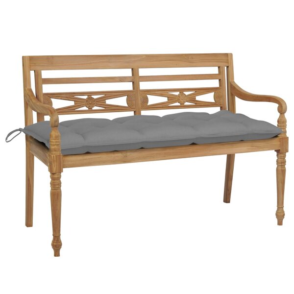 vidaXL Banc Batavia avec coussin gris 120 cm Bois de teck massif