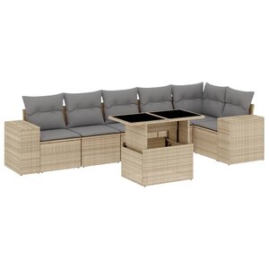 vidaXL Salon de jardin avec coussins 7 Pièces beige résine tressée