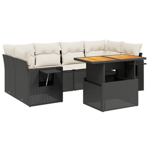 vidaXL Salon de jardin 7 Pièces avec coussins noir résine tressée