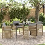 vidaXL Set de Salle à Manger de Jardin de 5 Pièces avec Coussins Rattan Poly Beige