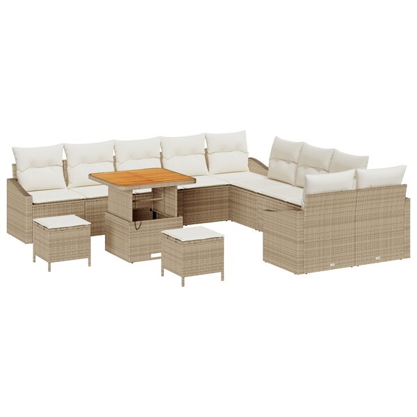 Ensemble de canapé de jardin vidaXL 13 pièces avec coussins Beige Poly Rattan Acacia