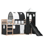 vidaXL Lit superposé avec toboggan et rideaux blanc et noir 90x200 cm