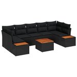 vidaXL Ensemble de canapé de jardin 8 pièces avec coussins noirs en poly rattan