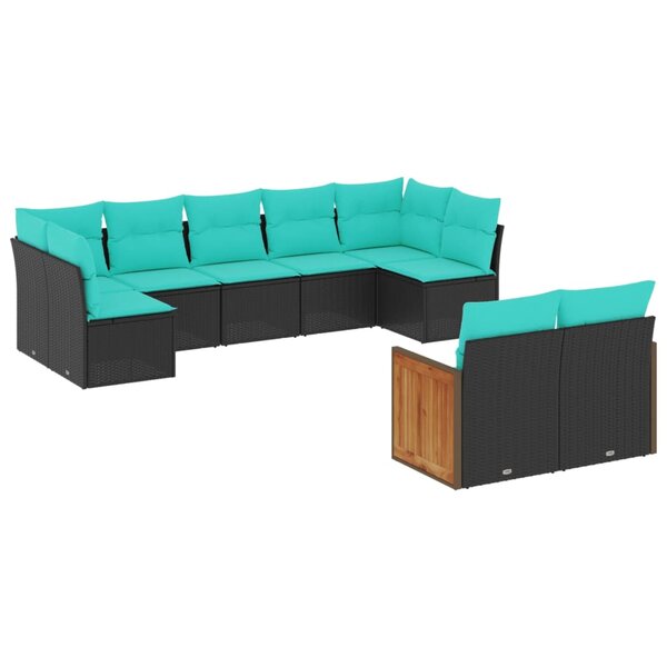 vidaXL Salon de jardin 9 Pièces avec coussins noir résine tressée