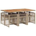 vidaXL Ensemble à manger de jardin et coussins 7 Pièces beige poly rotin