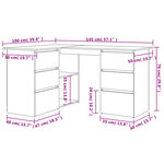 Bureau table poste de travail meuble d'ordinateur informatique étude d'angle 145 x 100 x 76 cm bois d'ingénierie blanc 02_0023666