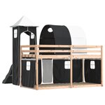 vidaXL Lit superposé avec toboggan et rideaux blanc et noir 90x200 cm