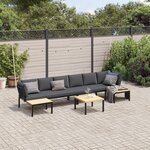 vidaXL Salon de jardin 5 Pièces avec coussins noir aluminium