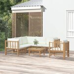 vidaXL Salon de jardin 7 Pièces avec coussins blanc crème bambou