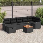 vidaXL Ensemble de canapé de jardin avec coussin 8 Pièces Noir polyrotin