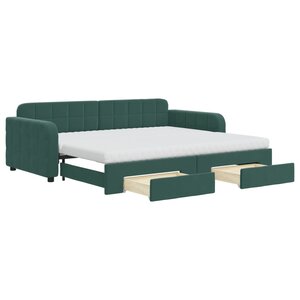 vidaXL Lit de jour avec gigogne et tiroirs vert foncé 90x200cm velours