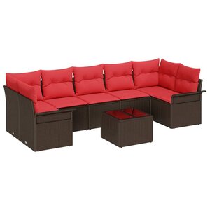 vidaXL Ensemble de canapé de jardin 8 Pièces Beige et Rouge polyrotin