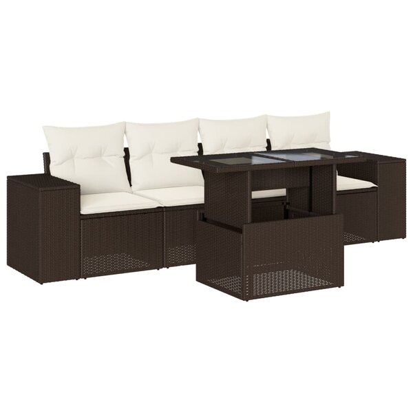 vidaXL Salon de jardin avec coussins 5 Pièces marron résine tressée
