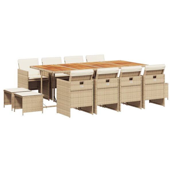 vidaXL Ensemble à manger de jardin et coussins 13 Pièces beige