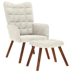 vidaXL Fauteuil relax avec tabouret en velours crème