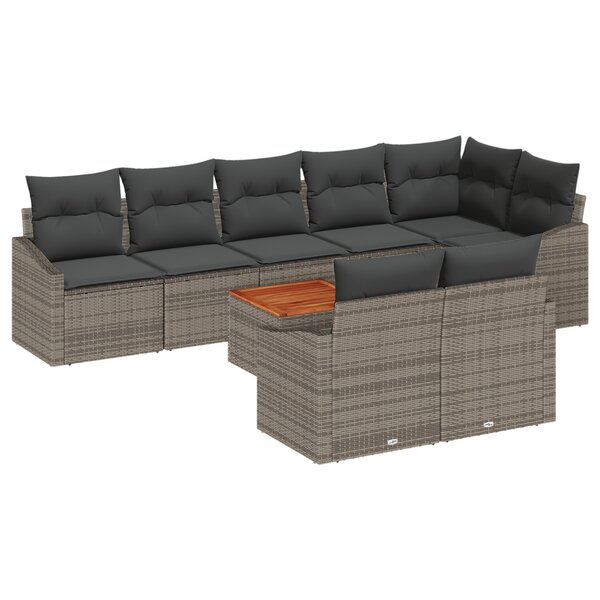 vidaXL Ensemble de Canapé de Jardin 9 Pièces avec Coussins Gris en Poly Rotin