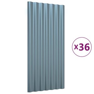vidaXL Panneaux de toiture 36 Pièces Acier enduit de poudre Gris 80x36 cm