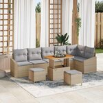 Ensemble de canapé de jardin vidaXL 9 pièces avec coussins Beige Rotin poly Acacia