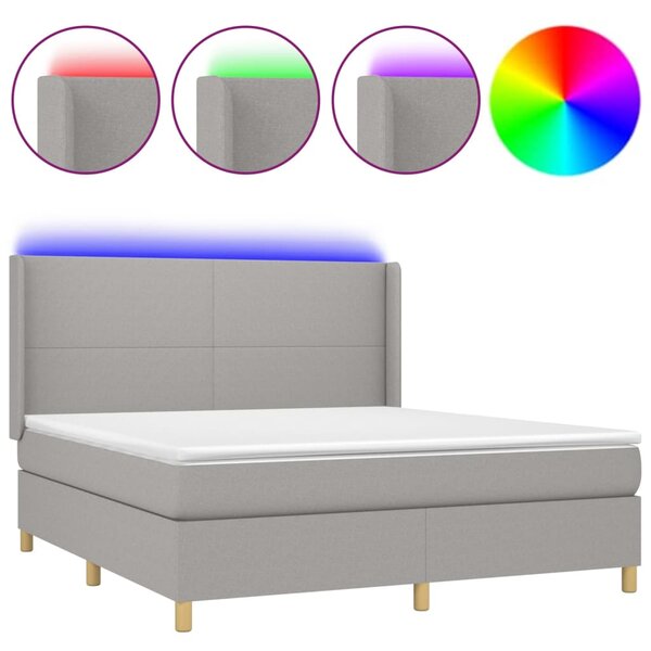vidaXL Sommier à lattes de lit matelas LED Gris clair 180x200 cm Tissu