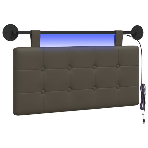 vidaXL Tête de lit suspendue Avec lumière LED Gris Simili cuir