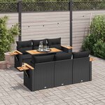 vidaXL Salon de jardin avec coussins 7 Pièces noir résine tressée acacia