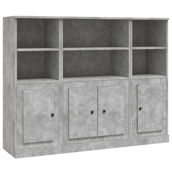 vidaXL Buffets 3 Pièces gris béton bois d'ingénierie