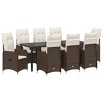 vidaXL Ensemble de salle à manger de jardin 9 pièces avec coussins bruns en poly rotin