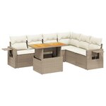 vidaXL Salon de jardin avec coussins 7 Pièces beige résine tressée