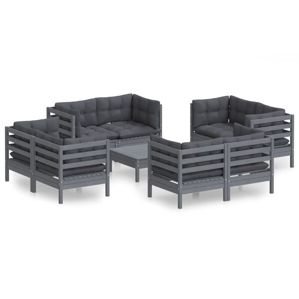 vidaXL Salon de jardin 9 Pièces avec coussins anthracite bois de pin