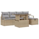 Ensemble de Canapé de Jardin 6 pièces avec Coussins Beige Rattan Poly