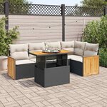vidaXL Salon de jardin 6 Pièces avec coussins noir résine tressée acacia