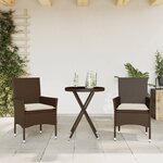 vidaXL Ensemble de bistro avec coussins 3 Pièces marron rotin et verre