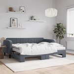 vidaXL Lit de jour avec gigogne et matelas gris foncé 90x200cm velours