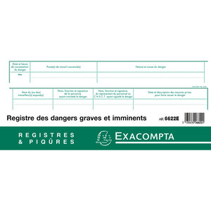 Registre des dangers graves et imminents 24x32 20 pages EXACOMPTA
