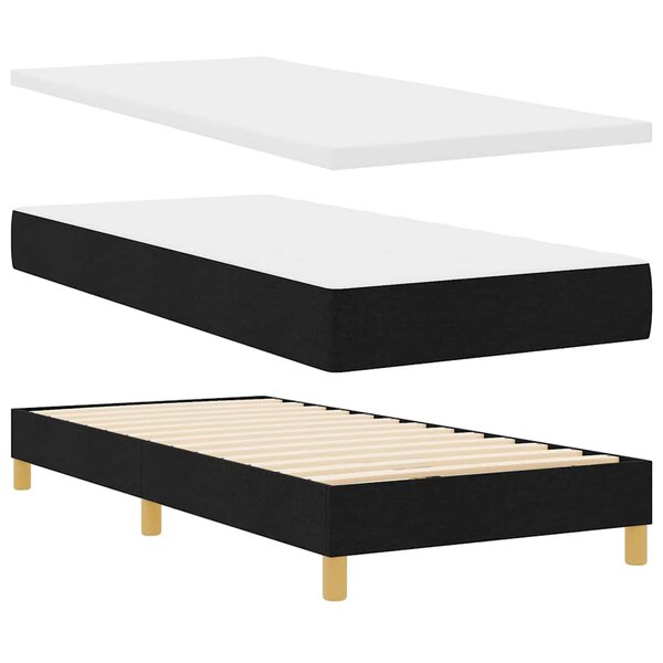 vidaXL Lit Box Spring avec matelas noir  90 x 200 cm  tissu
