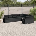vidaXL Salon de jardin 9 Pièces avec coussins noir résine tressée