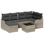 Ensemble de Canapé de Jardin 7 Pièces avec Coussins en Gris Poly Rattan