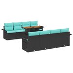 vidaXL Ensemble de canapé de jardin avec coussin 7 Pièces Noir et bleu