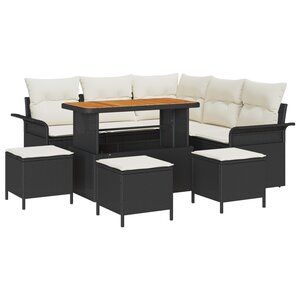 Set de canapé de jardin 9 pièces avec coussins noir en rattan poly acacia